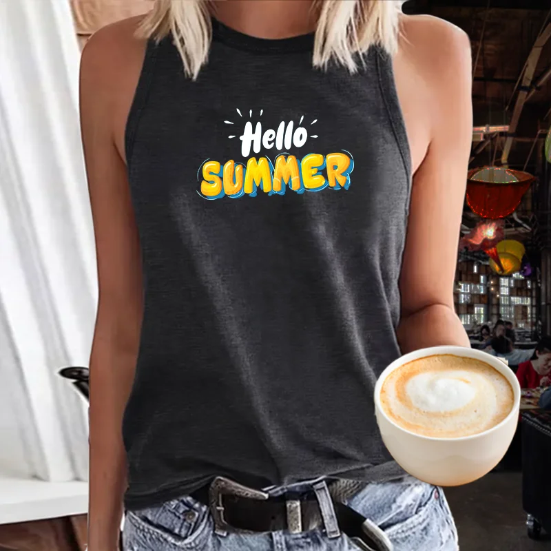 Hello Summer Sunlight Fashion Sports Women's Tank Top Loose O Neck Sleeveless Casual Tank Top For Clothing