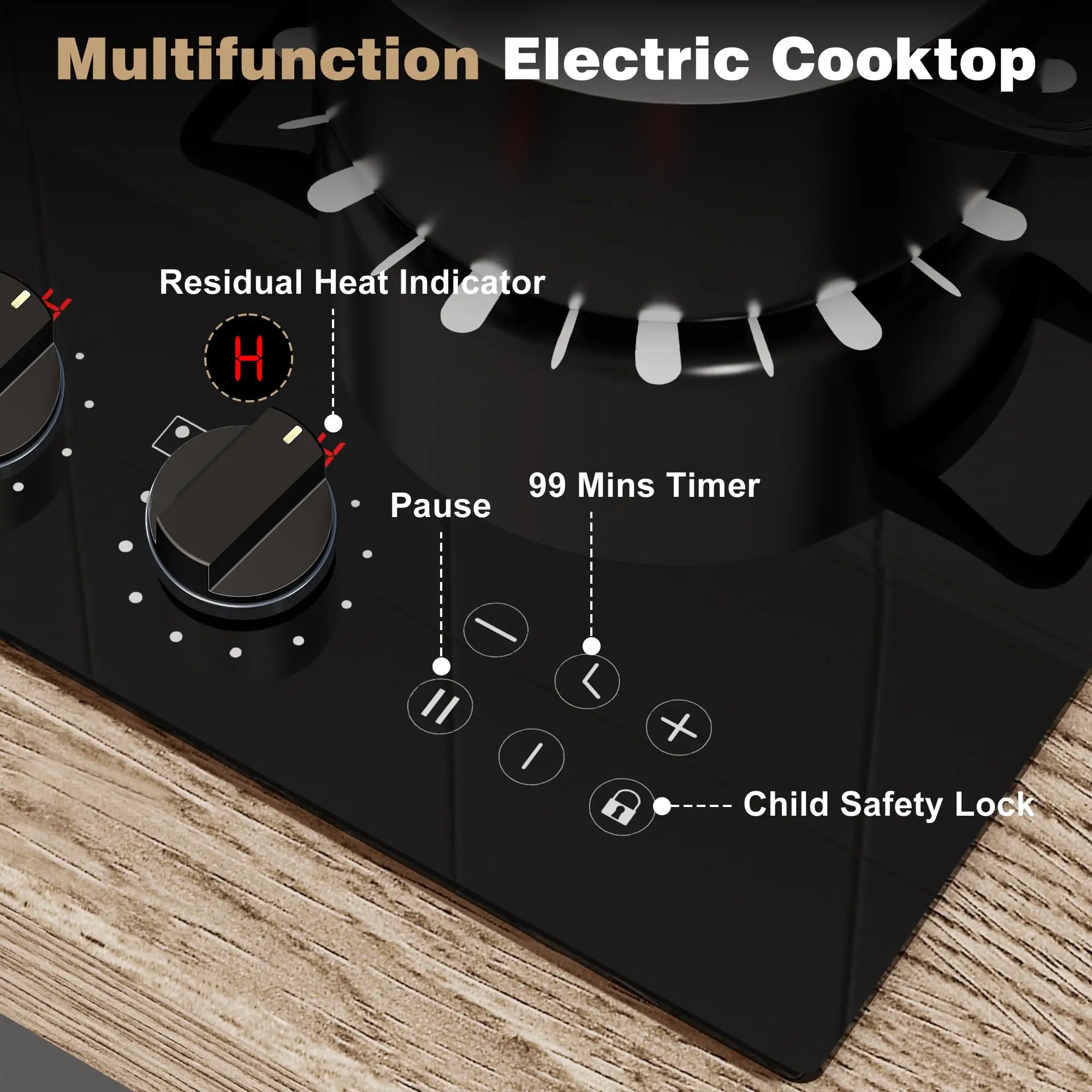 كارينير 110 فولت موقد كهربائي 2 شعلة، موقد كهربائي 12 بوصة مع توصيل، كونترتوب وموقد سيراميك مدمج، مقبض 1