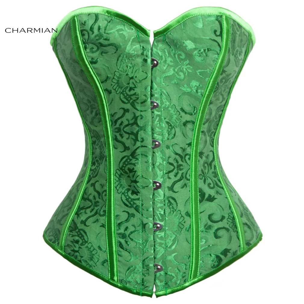 

Charmian Burlesque Corset Lingerie Women Sexy Victorian Satin Jacquard Floral Lace Up Overbust Corset Bustier Top Corselet