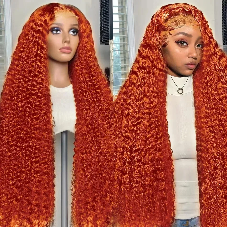 MELODIE 350 Ginger Curly 13x6 Lace Front Human Hair Wigs 13x4 HD Lace Frontal Deep Wave Orange Wig 32 Inch Brazilian For Womenn