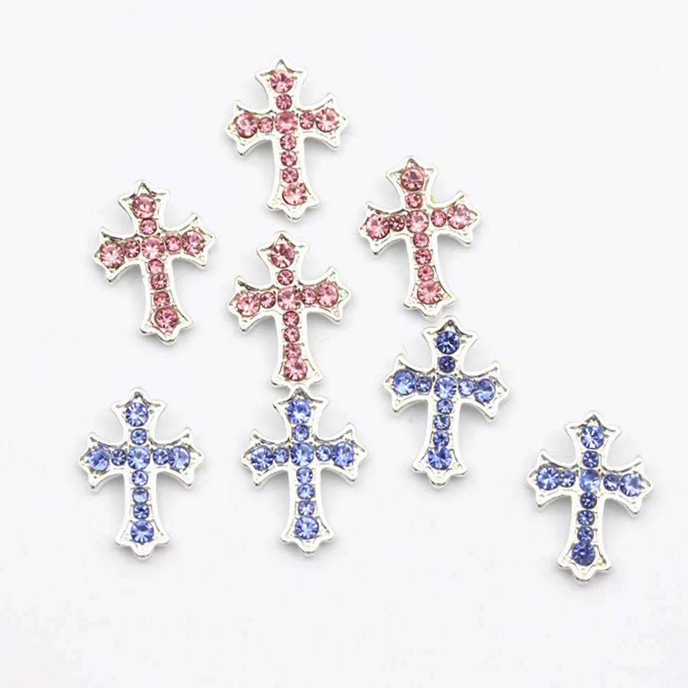 10Pcs Luxury Silver Cross Nail Art Charms 3D Alloy Retro Glitter Diamond Cross Nail Rhinestones DIY Punk Manicure Accessories