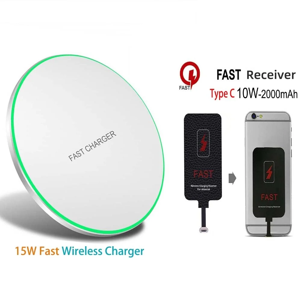 Fast 25W Wireless Charger Station Receiver Coil Adapter Kit for iPhone14 5s 6s 7 Type-C Induction Chargers for Samsung Xiaomi