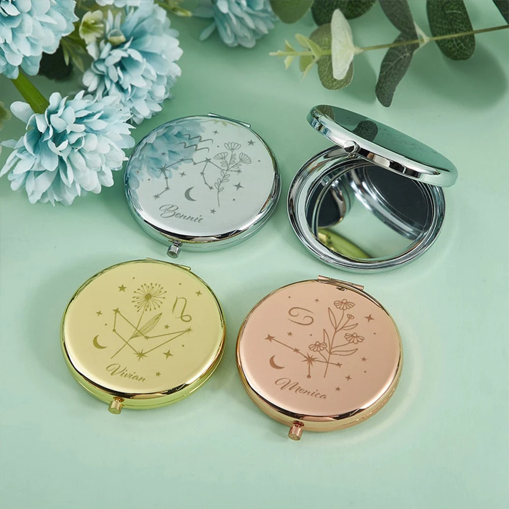Personalized Birth Flower Pocket Makeup Mirror, Custom Gift for Women, Bridesmaid Proposal, Birthday & Christmas for Her