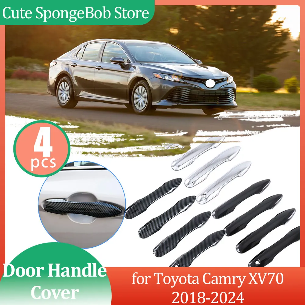

Car Handle Cover for Toyota Camry XV70 70 Daihatsu Altis 2018~2024 Carbon Fiber Chrome Side Door Sticker Trim Decor Accessories