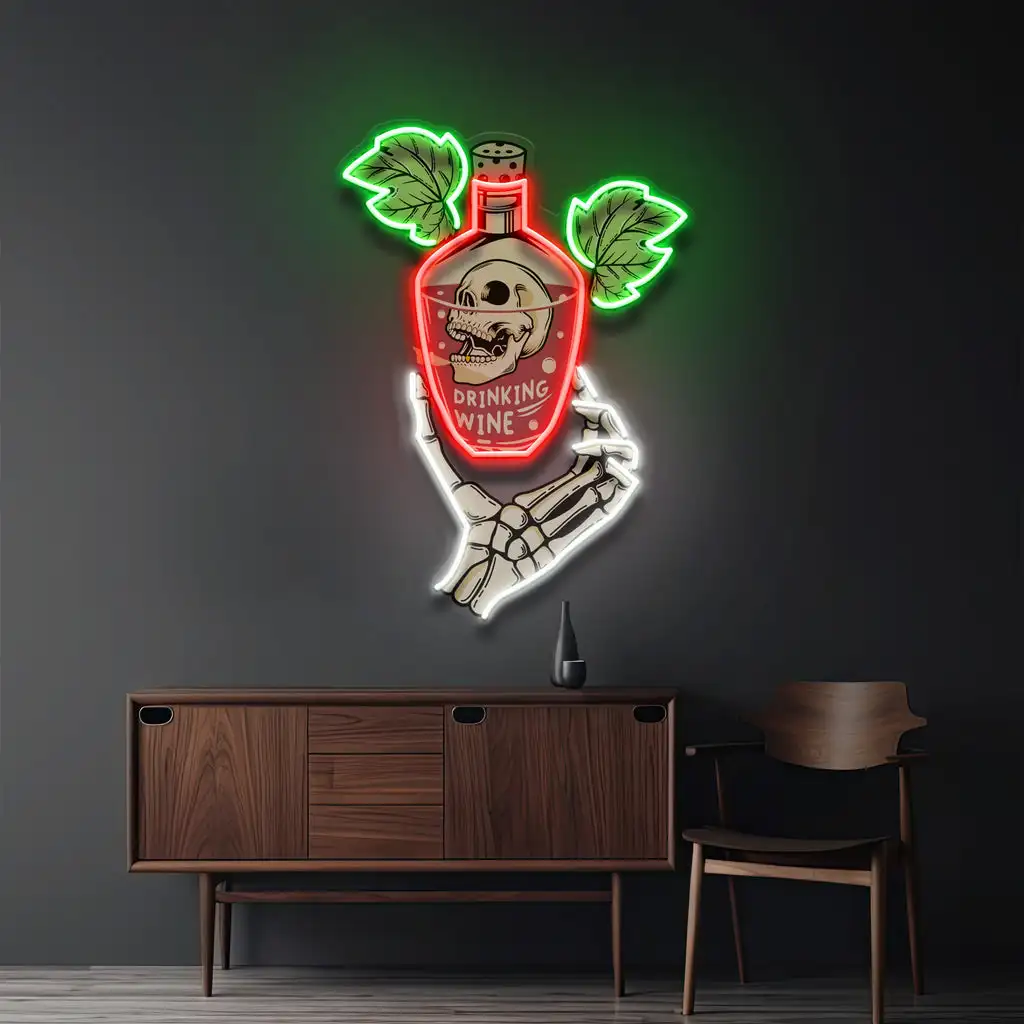 Drink Skull Neon Sign Wall Art Decor Personalized Aesthetics Death Wall Hanging Bar Beer Club UV Sign Game Room Home Decor