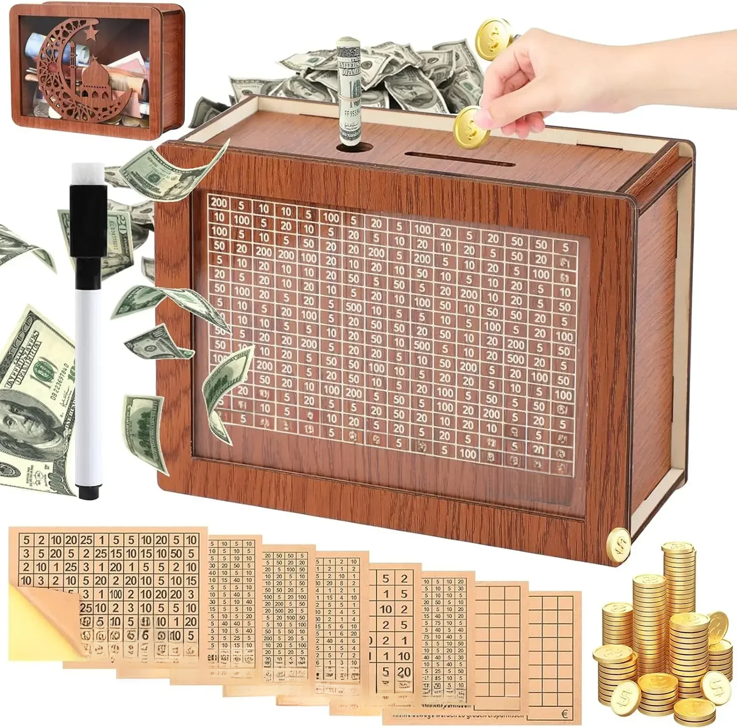 500/1000/2000/3000/5000/10000 Dollar Euro sparen Spar büchse hand gefertigtes Holz Sparschwein mit