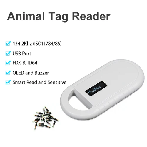 Imagen 2 del producto Escáner de microchip para mascotas, lector de chips de animales portátil, lector RFID, compatible con ISO 11784/11785 FDX-B y ID64 EMID