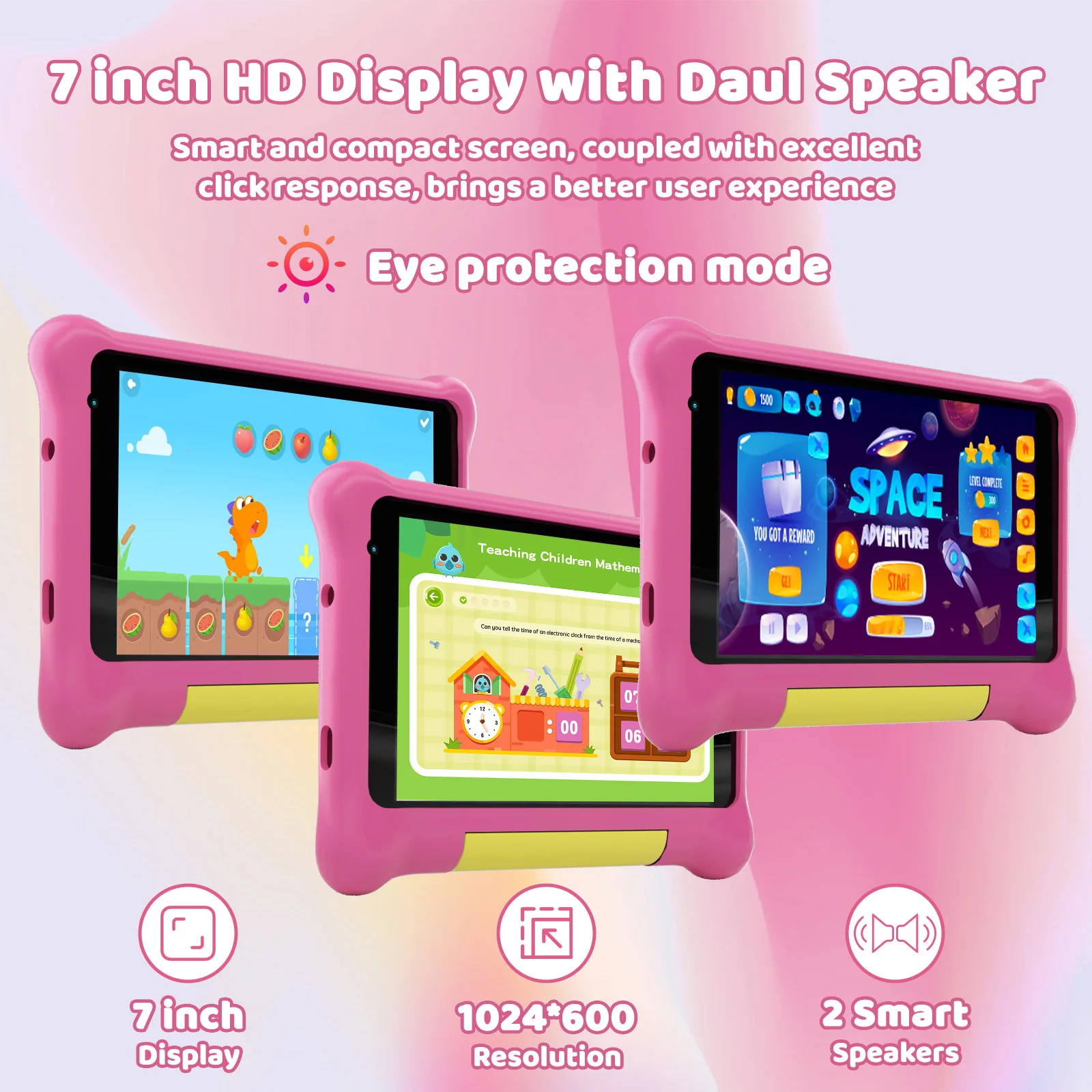 Kids' 7 Inch Quad-Core Android Tablet with 1 GB RAM 32 GB Storage (Expandable up to 128 GB) WiFi & Bluetooth Game Pad Included
