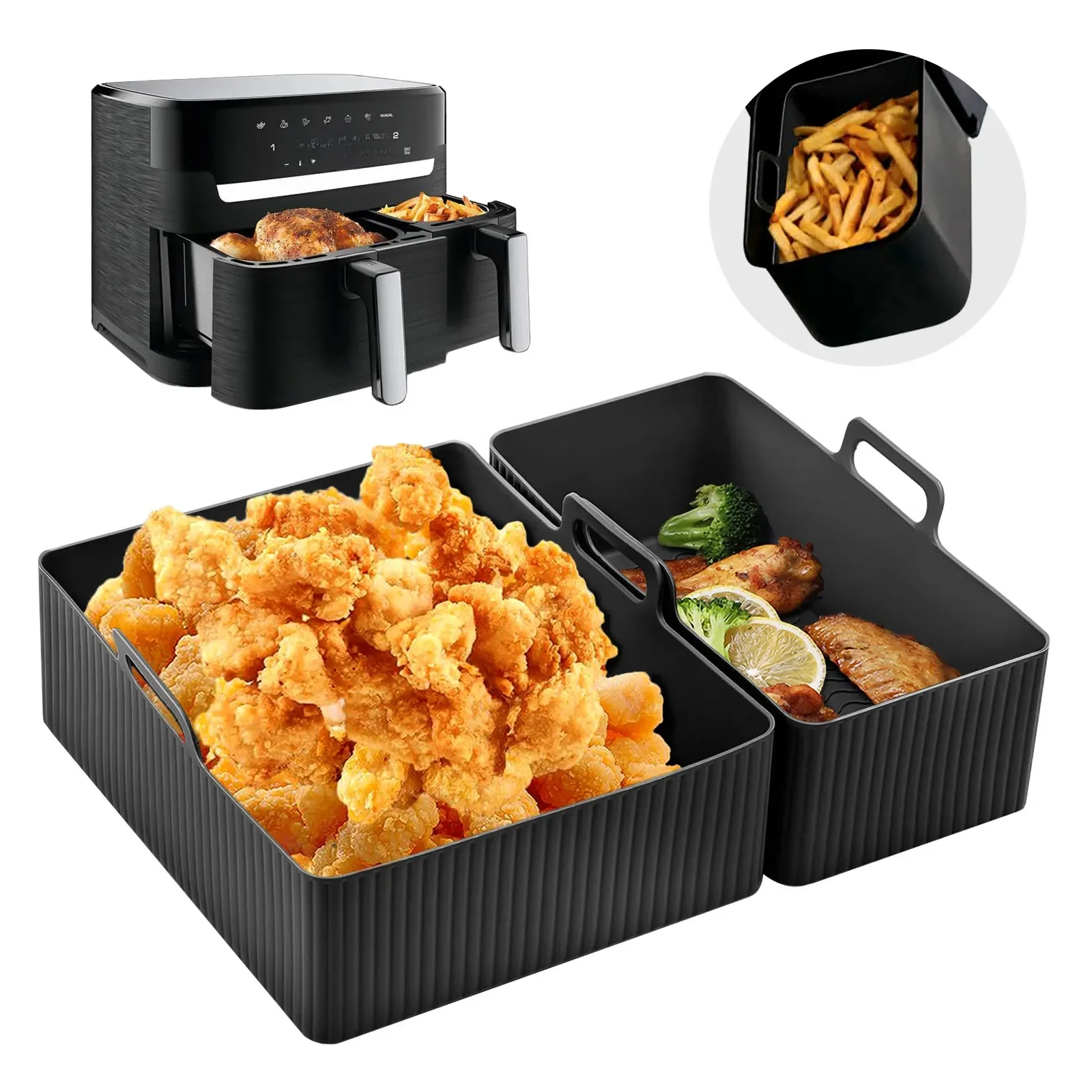 2 Stuks Lucht Friteuse Siliconen Lade Schotel Rechthoekige Herbruikbare Siliconen Liners Mand Bakpan Oven Pot Plaat Lucht Friteuse Accessoires - afbeelding 2