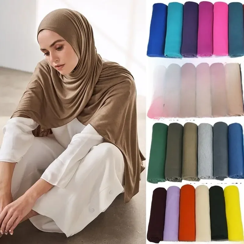 Hot Muslim Fashion Woman Soft Hijabs Scarf Shawl Plain Cotton Jersey Scarves Turban Women Long Shawls Head Wrap Headband Abaya — zdjęcie 2