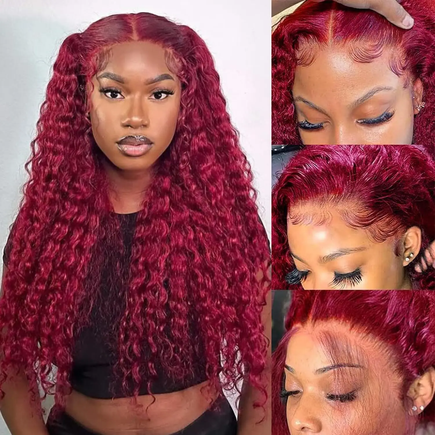 

250 High Density Burgundy 13x6 HD Lace Frontal Wigs 44 Inch 99j Deep Wave 13x4 Transparent Lace Front Wig Brazilian Human Hair