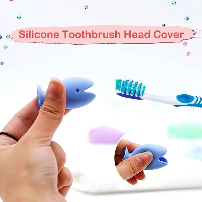 2Pcs Silicone Toothbrush Holders and Toothbrush Head Covers Fish Toothbrush Covers Caps for Travel Camping Bathroom School