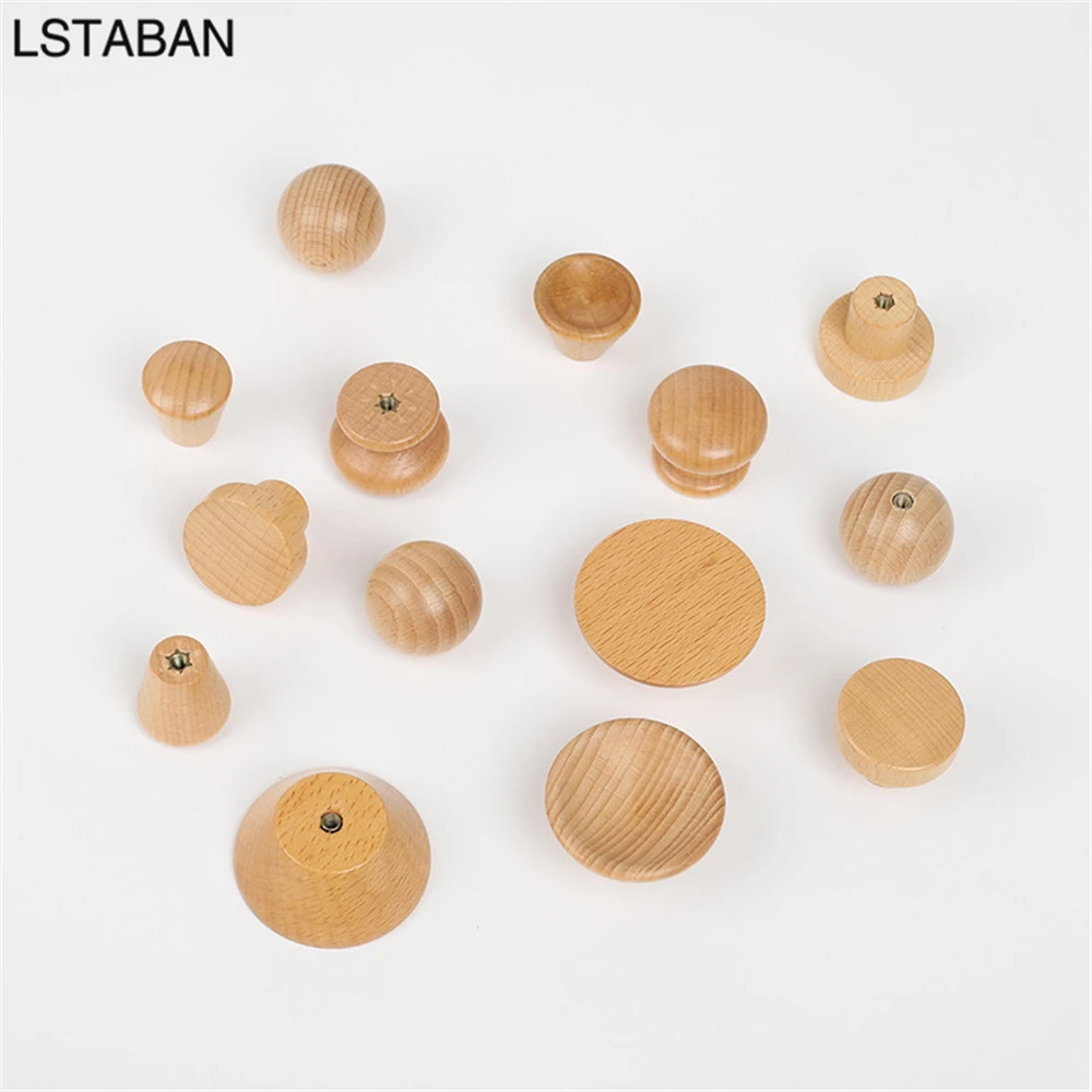 Nordic Wooden Cabinet Handles Solid Wood Furniture Kitchen Door Handle Wardrobe Cupboard Drawer Knobs Hardware Round Pull Handle