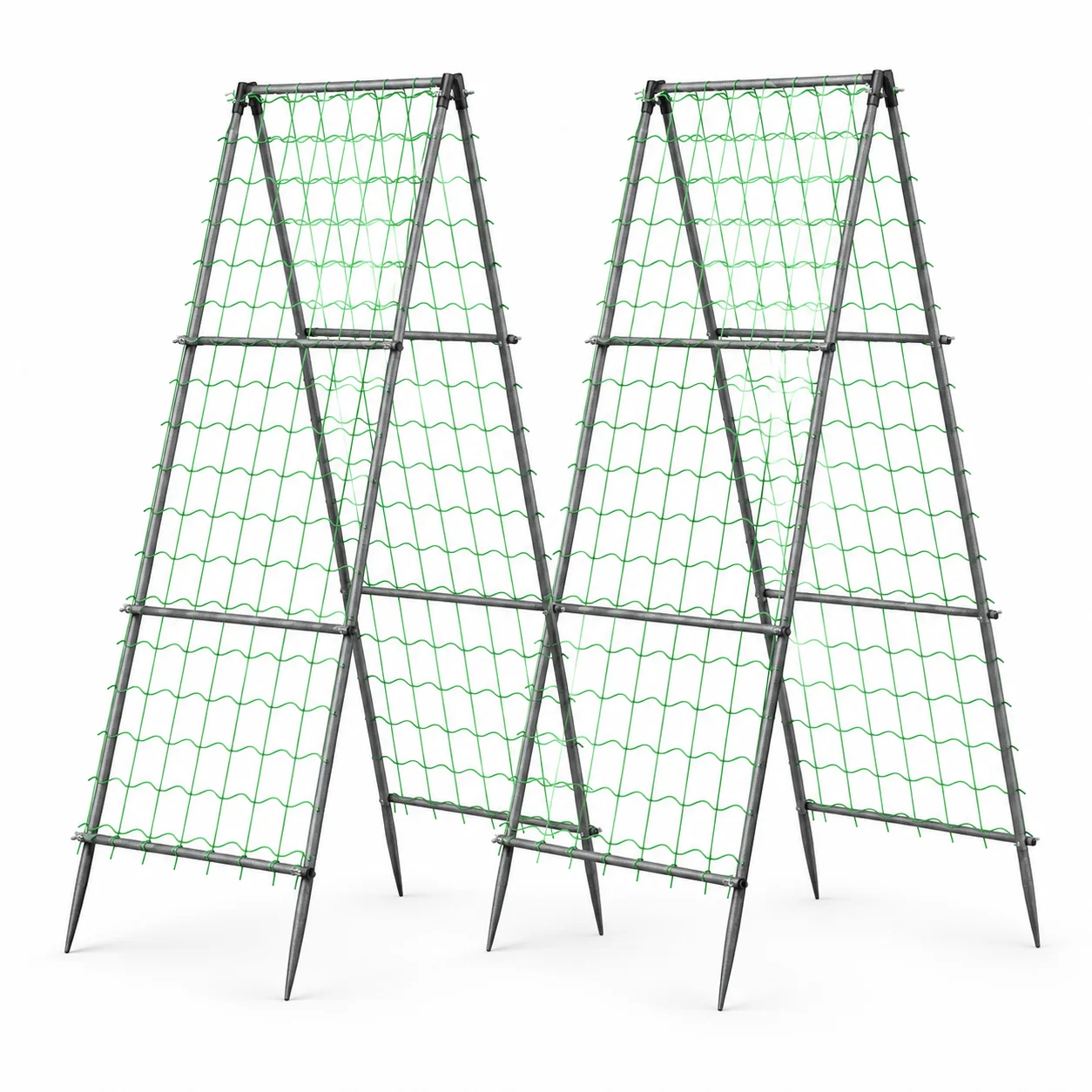 2 Pack 210cm A-Frame Garden Trellis Metal Climbing Plant Support with 4 Nylon Nets for Cucumbers Peas and Tomatoes