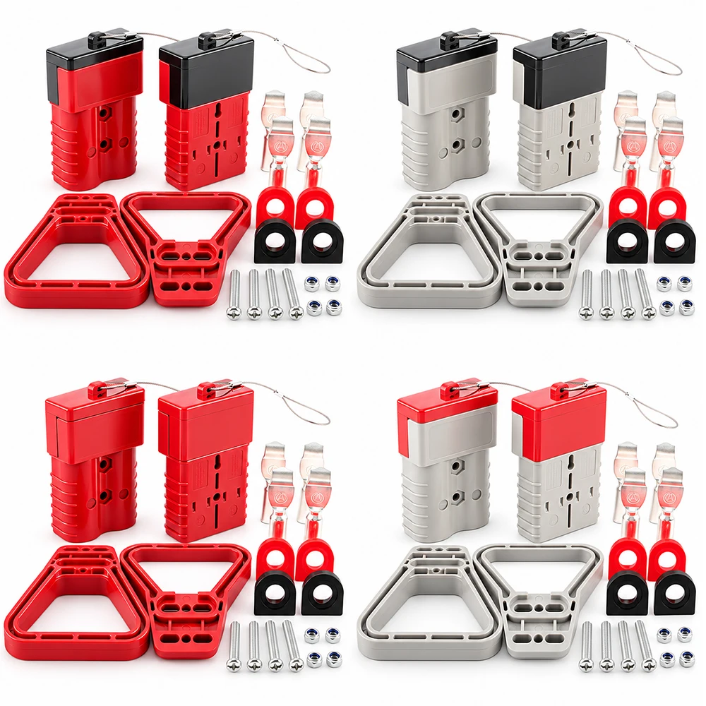350A 2/0AWG Battery Quick Connect Lanyard Hard Dust Cover Power Double Pole Power Connector Plug 2/4Pack Winch Wiring Kit