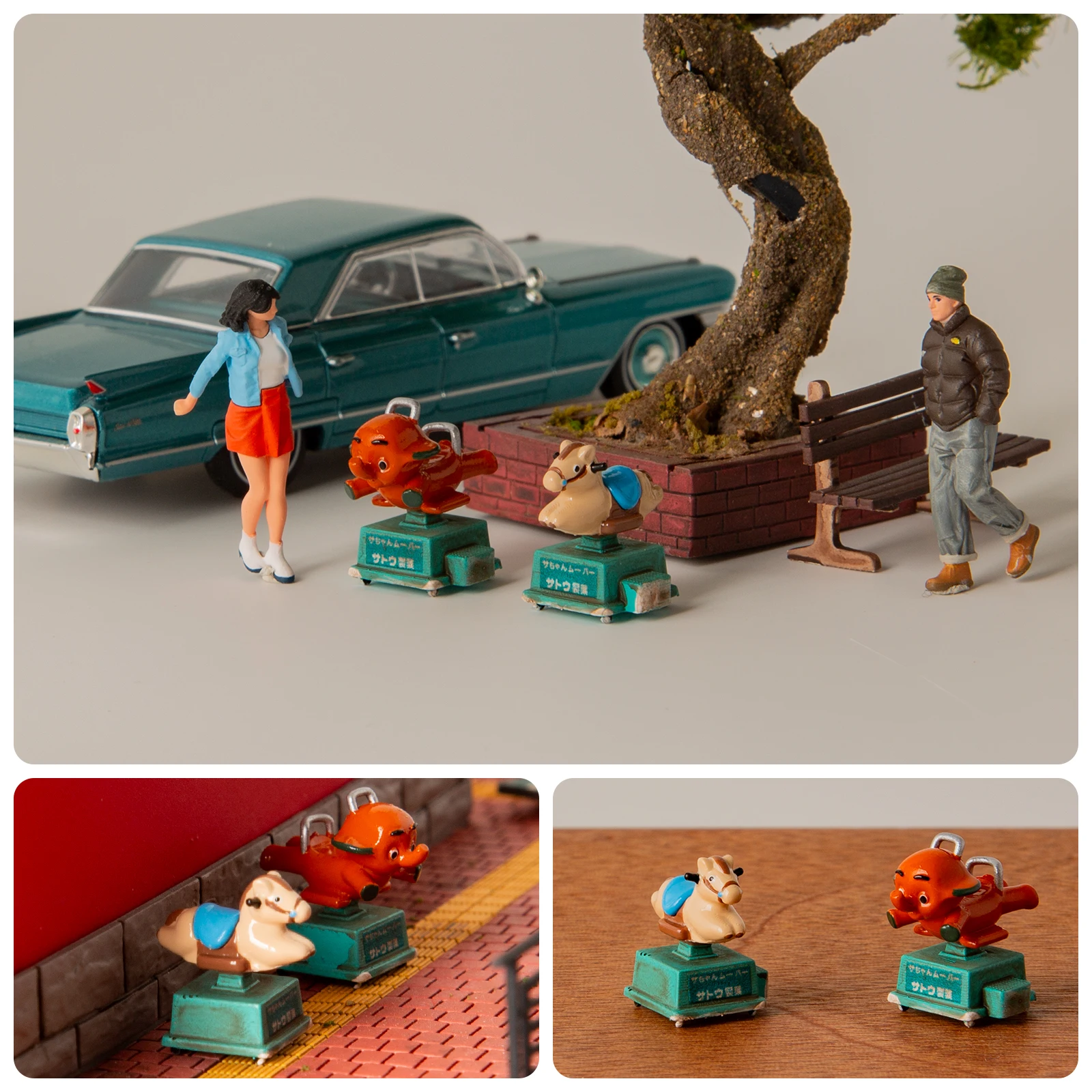 1/64 Scale Resin Coin Operated Kiddie Ride Set Elephant Pony Miniature Scene Props Hand Painted Display for Diecast Car AFA image 3