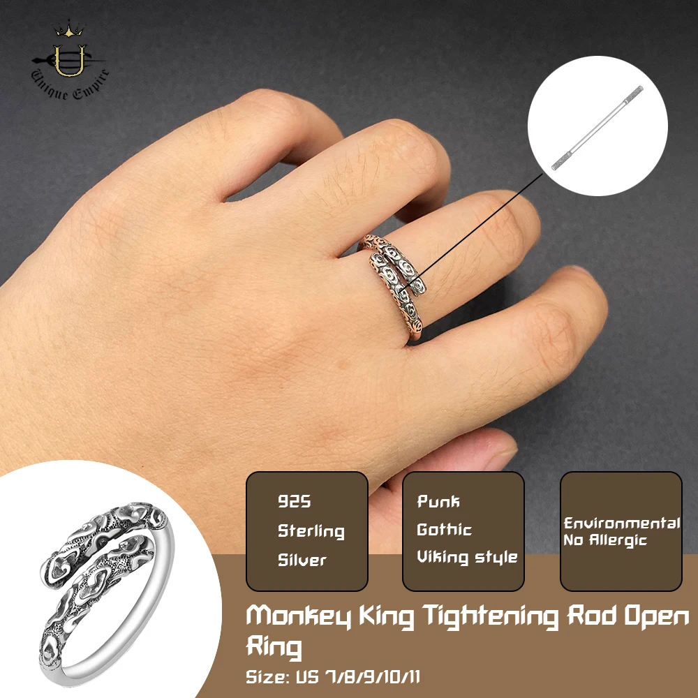 Retro Monkey King Bar Open Ring Fashion Men And Women Monkey King Wukong Couple Ring Punk Rock Gothic Jewelry