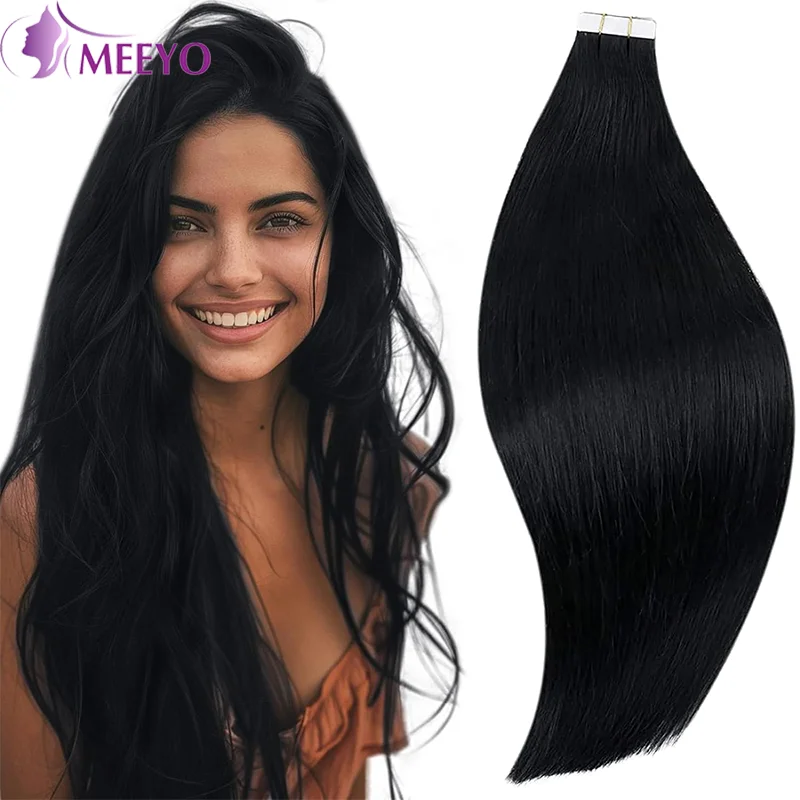 Tape in Hair Extensions Human Hair Straight Tape in Extensions Black Women Skin Weft Real Human Hair Tape on Extensions #1 #1B