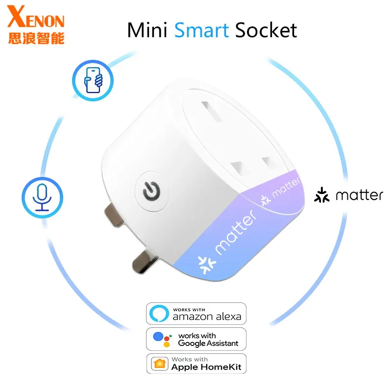 

Matter 13A Wifi Smart Socket UK Plug Home Appliance Outlet Works with Homekit Alexa Google SmartThings