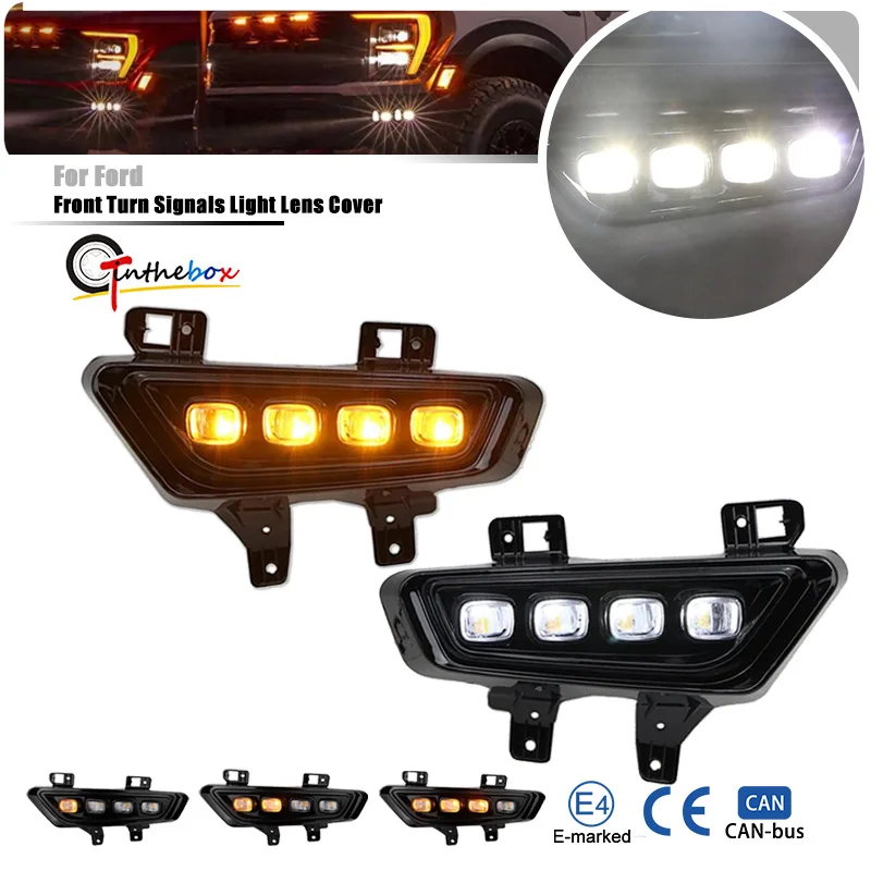 

For Ford F150 SVT Raptor R/Raptor Amber Sequential Amber Front Bumper Turn Signal Lights hite DRL/Driving Lights 2021-2024