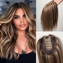 12inch Straight Blonde Brown Human Hair Pieces for Women Afro with Thinning Hair Clip in Toppers 100% Remy Human Hair Extensions