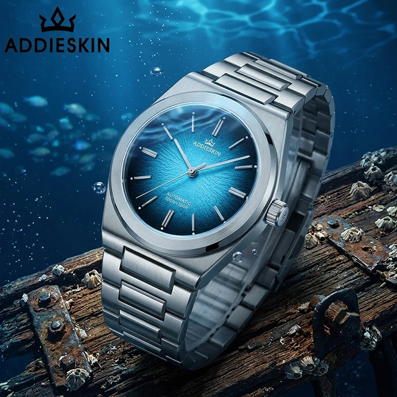 ADDIESKIN K001 Мужские автоматические часы для дайвинга с синим океанским циферблатом, 39 мм, ультратонкие, водонепроницаемость 100 м, сапфировое стекло, Miyota 9015, светящиеся стрелки