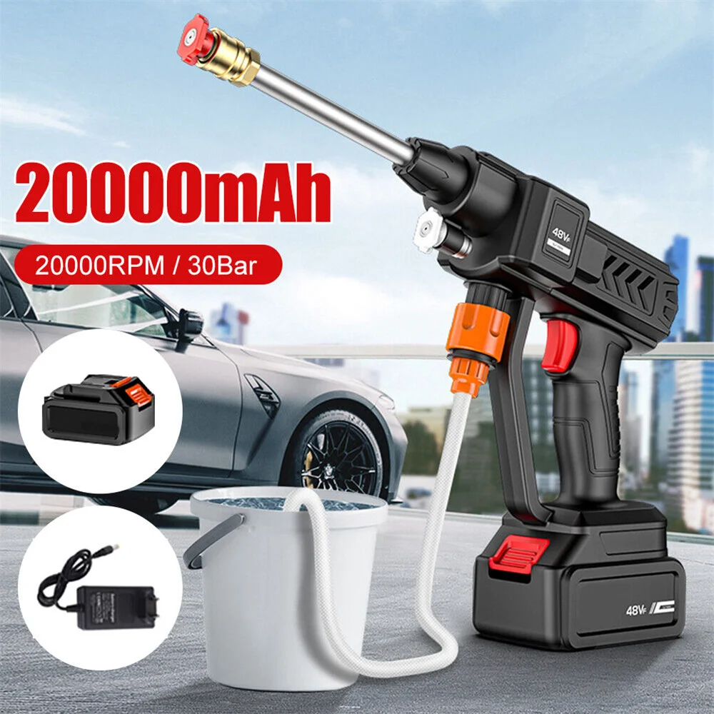 48V Cordless High Pressure Water Gun 20000mAh 30BAR 700W Spray Car wash Tool House Portable Rechargeable Water Gun Machine