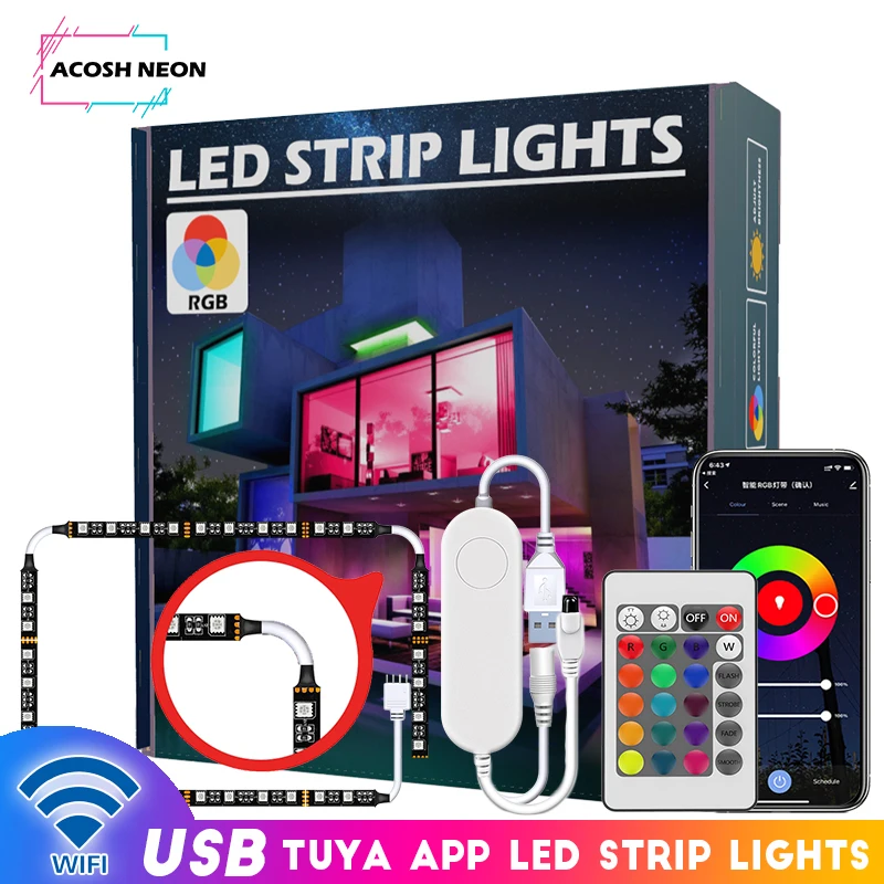 5050 USB Light Strip With Extension Cable 5V WIFI LED Strip With IR Remote Control RGB TV Backlight For Sony LG Samsung TUYA