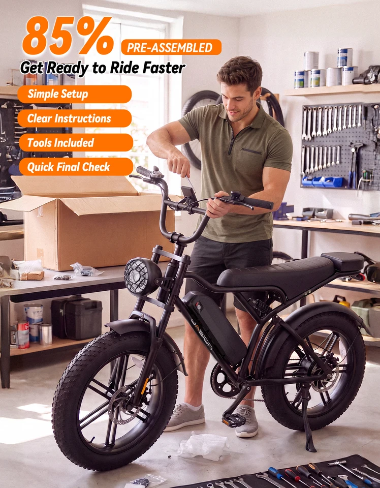 Jasion Electric Bike, Fat Tire 48V 15Ah Removable Battery, 5 Riding  Modes & 7-Speed Ebike, Full Suspension, IPX6, for Commuters, Beaches, Weekends image 3