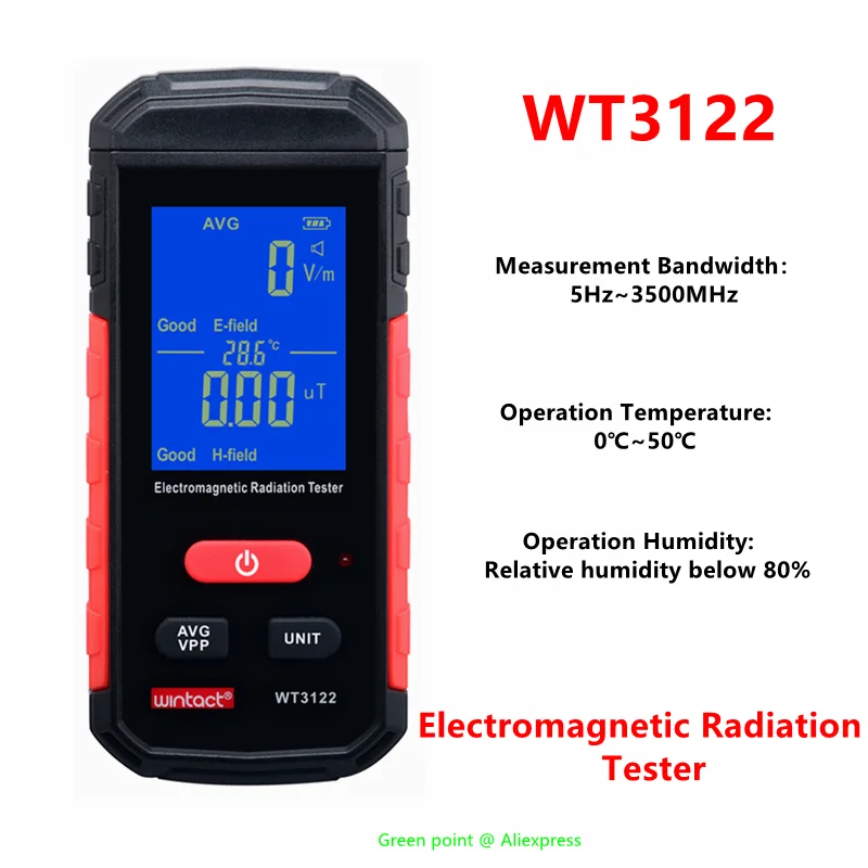 

5PCS WT3122 Electromagnetic Radiation Detector Electric Survey Tester Magnetics Field Radio Test LCD Screen Sound Light Alarm