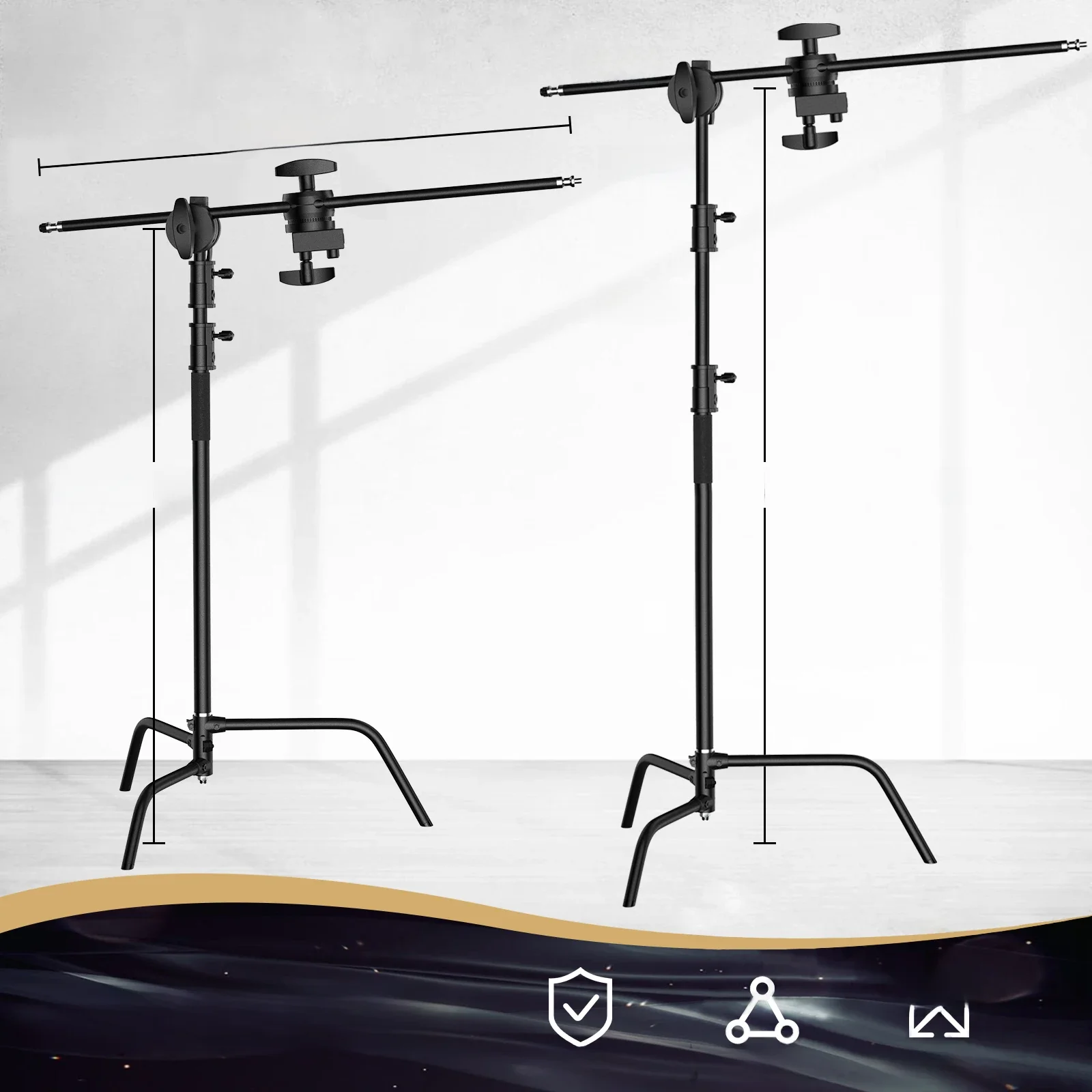 Czarny stojak C SH 2,6 m/3,3 m składany statyw oświetleniowy ze stali nierdzewnej statyw magiczna noga fotografia C-stojak do światła punktowego, softbox — zdjęcie produktu 7