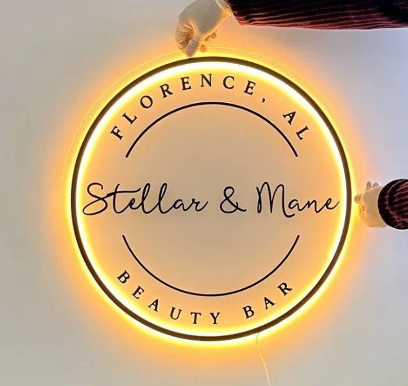 Custom Office Light Sign Salon Logo Signange Hair Studio Light up Sign Beauty Salon Neon Signboard with UV Print Acrylic Signs