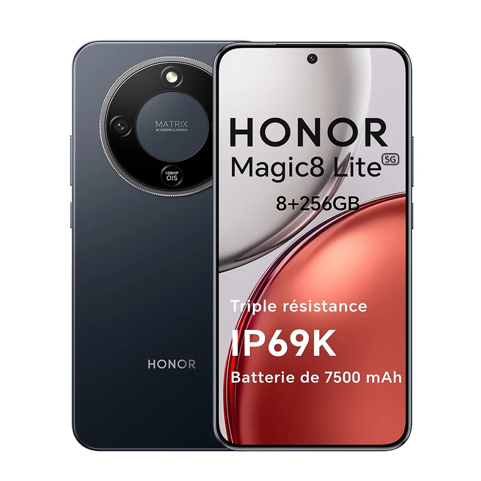 Version EU du smartphone HONOR Magic 8 lite 5G, Snapdragon 6 Gen 4, appareil photo principal 108MP, écran AMOLED 6,79 pouces 120Hz, batterie 7500 mAh