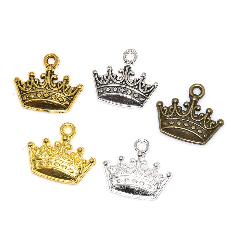 Wholesale 20pcs 5 Color Crown Charms Zinc Alloy Metal Pendants For DIY Necklace Bracelet Jewelry Accessories Making 18*15mm