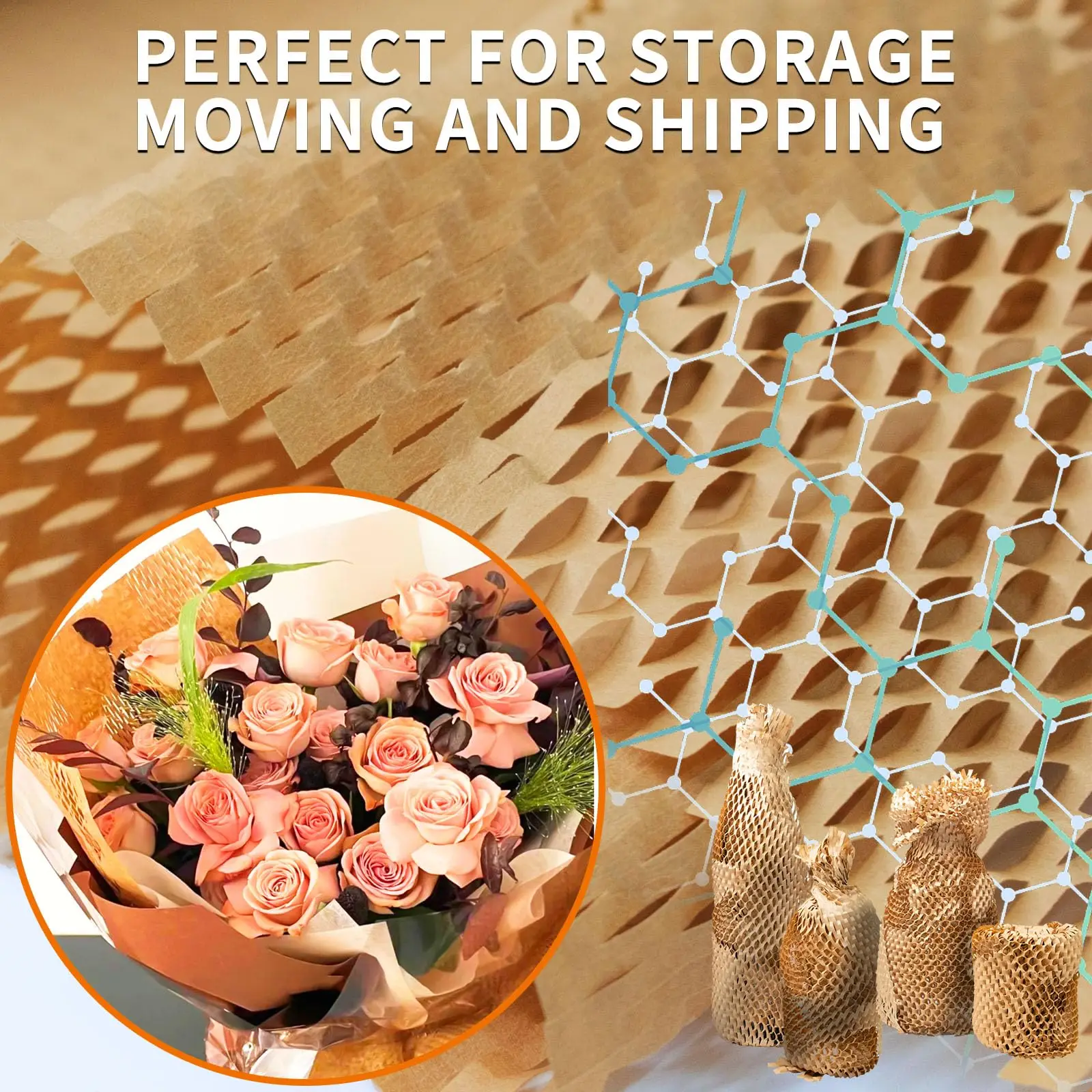 Brown Honeycomb Folding Embrulho Material, biodegradável, DIY Presente decorativo, biodegradável, 5 m, 10 m, 20 m, 40 m, 50m