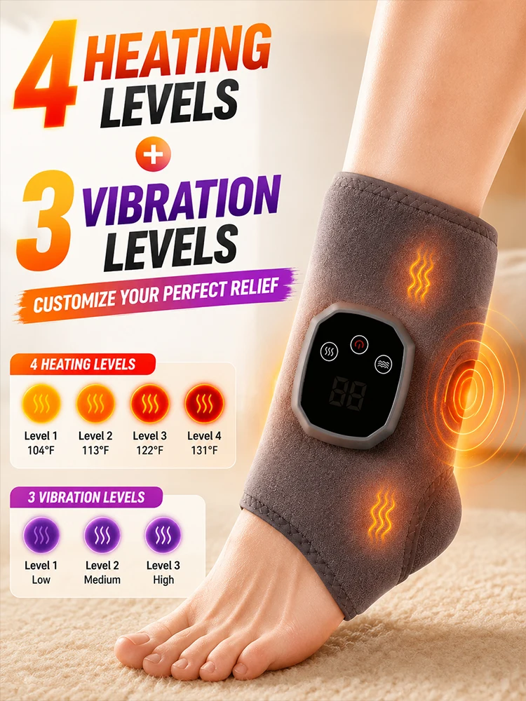 Heated Ankle Wrap with Vibration Electric Ankle Massager Rechargeable USB Heating Brace Smart Touch Control Foot Support for Dai