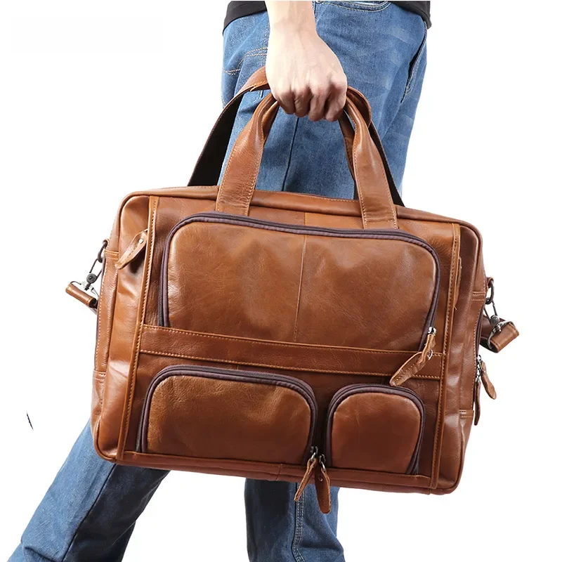 Lachiour 17 Inch Laptop Tas Mannen Echt Lederen Handtas Grote Mannen Reizen Schoudertas Mannelijke Lederen Aktetassen Crossbody Tas - afbeelding 2