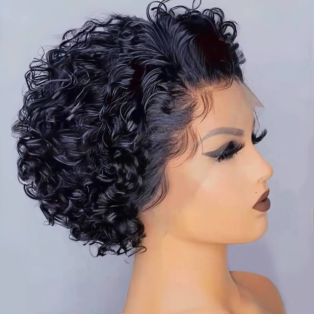 Short Curly Pixie Cut 13x4 Lace Front Wig Human Hair Wigs 200% Density 13x4 HD Lace Frontal Wigs Short Wig Deep Wave Pixie Cut Human Hair Wigs For Women Natural Black