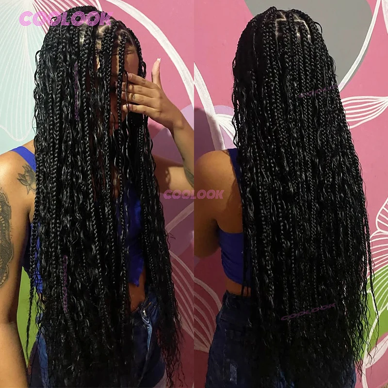 

32 "синтетические богемные плетеные парики для чернокожих женщин, полная кружевная передняя часть плетения волос, косички, парик, дешевые парики на продажу