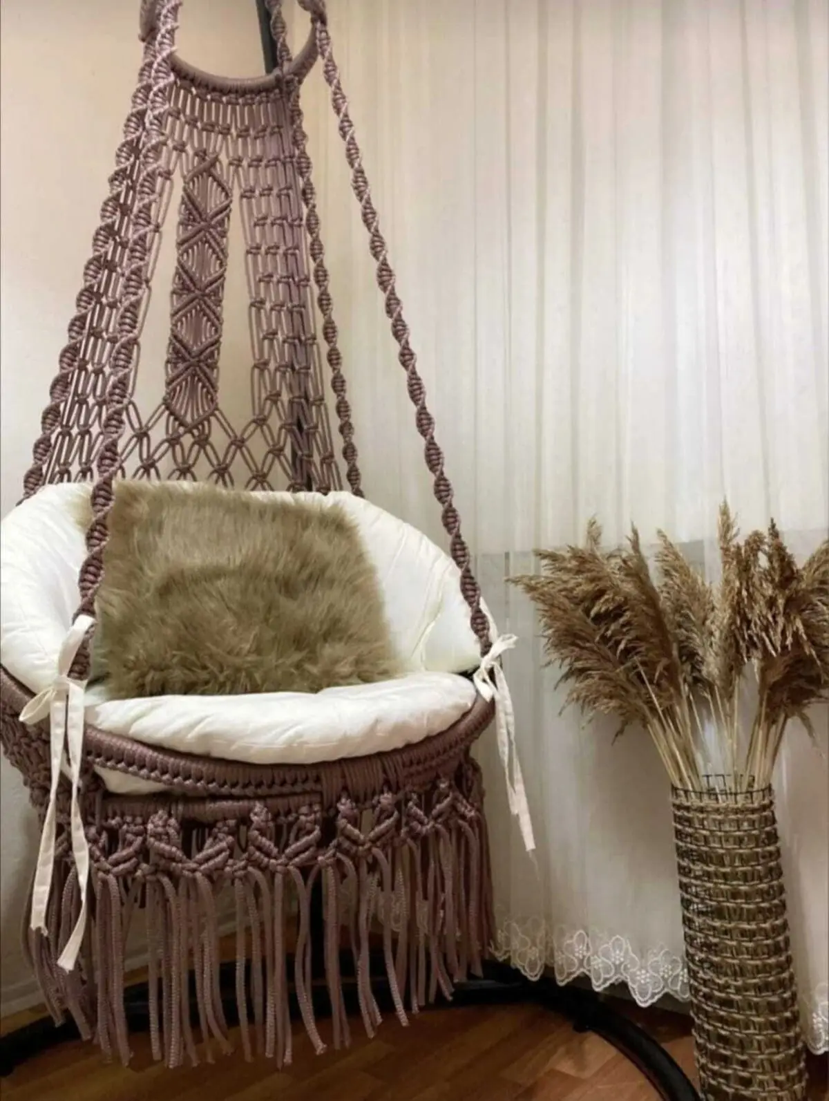 Macramé Hammock para decoração de sala, Brown Rocking Chair, Custom Garden Swing