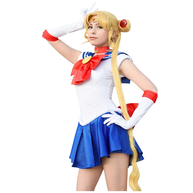 

DAZCOS Usagi Cosplay Costume Dress Bows Gloves Socks Headband Neck-strap Accessories Bunny Tsukino Usagi Sailor Dress Full Set