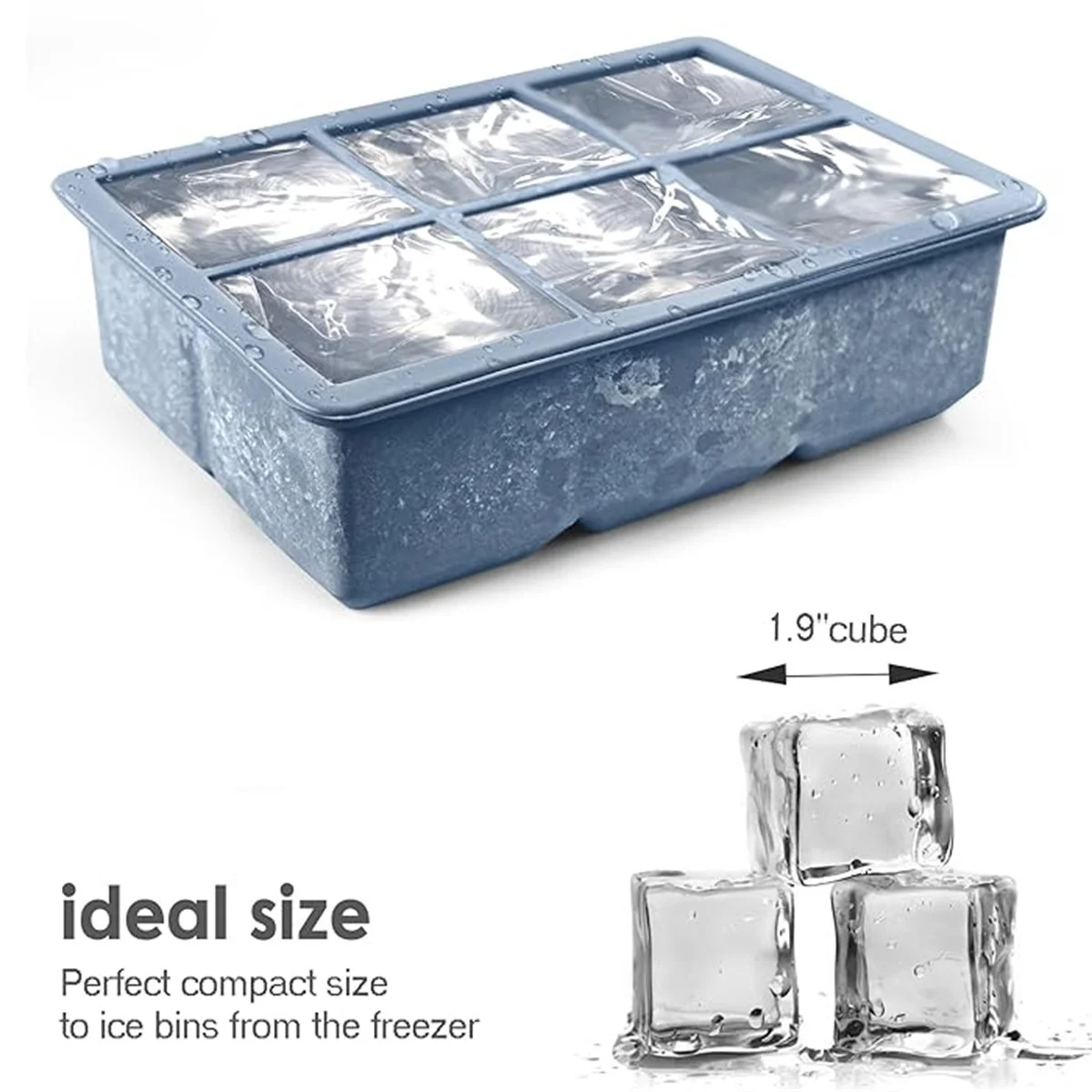 Large Silicone Ice Cube Tray Mold, BPA Free, Food Grade Ice Cube Mold, Flexible, 6 Holes Easy Release Slow Melt Ice For Whiskey