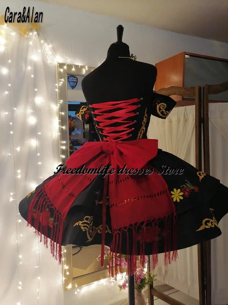 Vestidos de quinceañera con bordado de Charro negro, vestidos de 15 años con chal, vestidos de graduación de 16 XV, hechos a medida