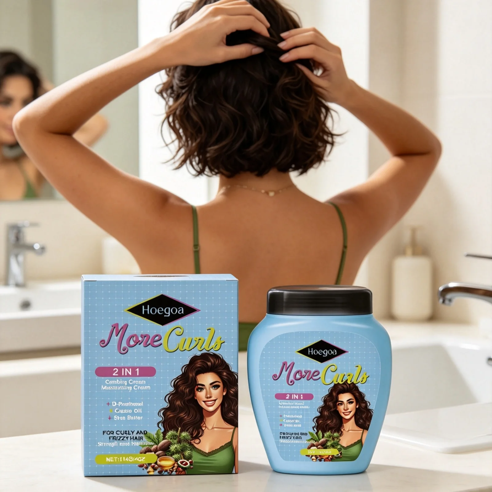 Hoegoa Frizz Control Cream Deep Nourishing Hair No Rinse Reduce Split Ends Long Lasting Smooth Boosting Shine Curl Care Cream