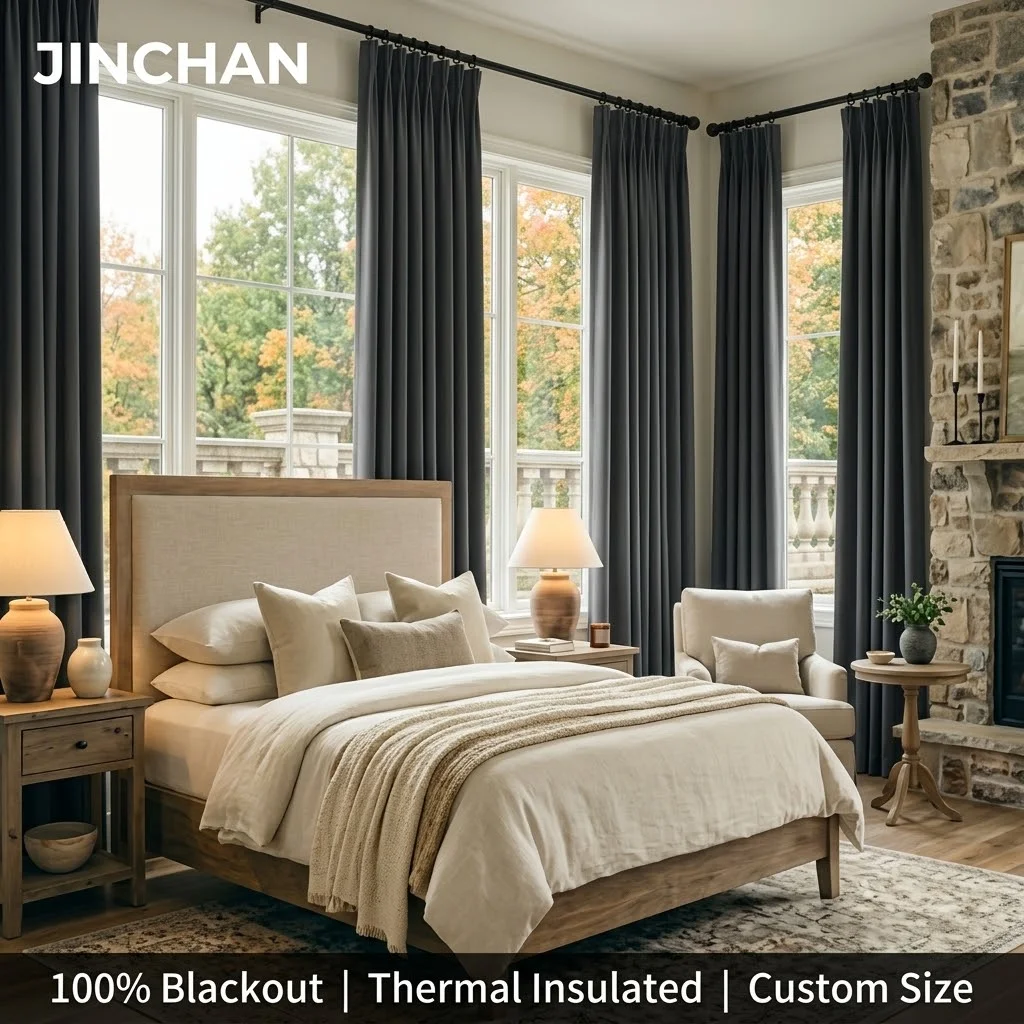 JINCHAN Custom Size 100% Blackout Curtains for Bedroom Living Room, Thermal Insulated Heavyweight Room Darkening Window Drapes, Noise Reducing Energy Saving Window Treatments for Home & Office