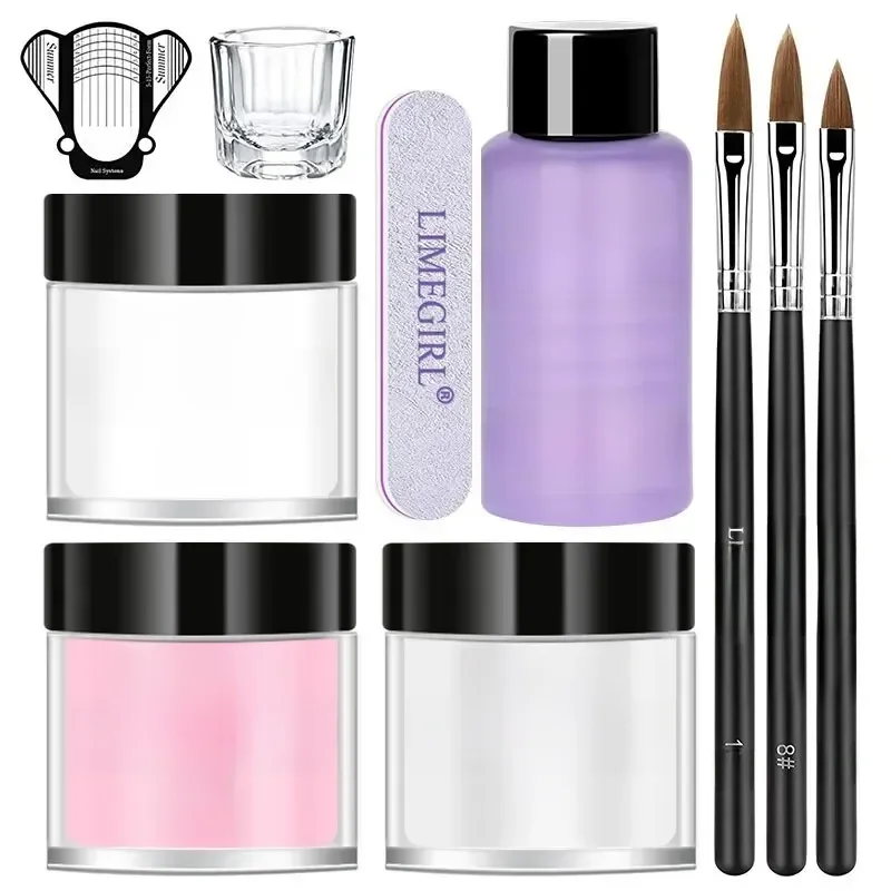 Poudre acrylique pour ongles et monomère liquide, décoration artistique pour ensemble de manucure, Kit de paillettes en cristal, pointes d'ongles 3D, outils de sculpture