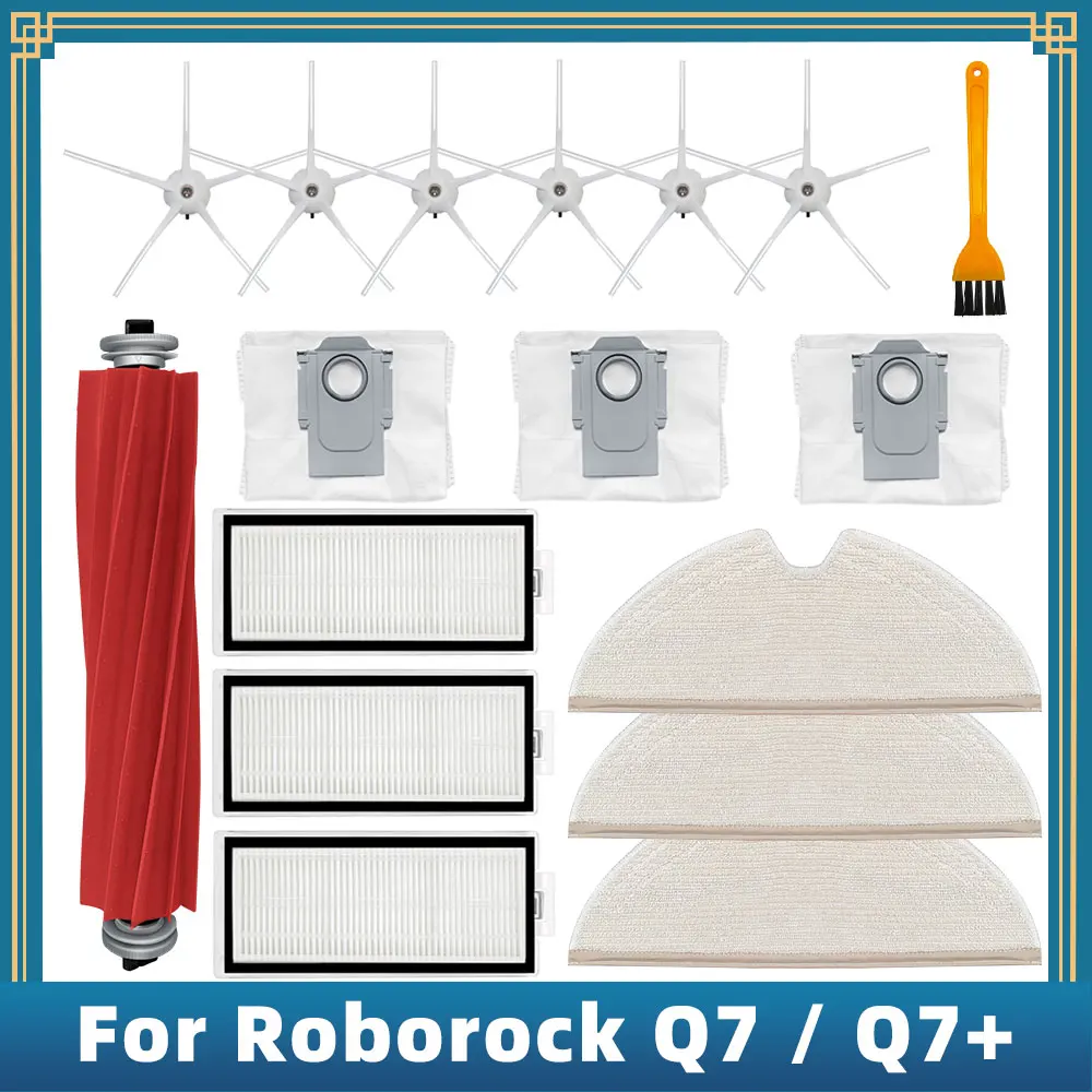 قطع الغيار ل Roborock Q7 / Q7 + / Q7 ماكس/Q7 ماكس + / Q7 زائد/Q7 ماكس زائد/T8 روبوت الرئيسية الجانب فرشاة هيبا تصفية ممسحة كيس لجميع الغبار