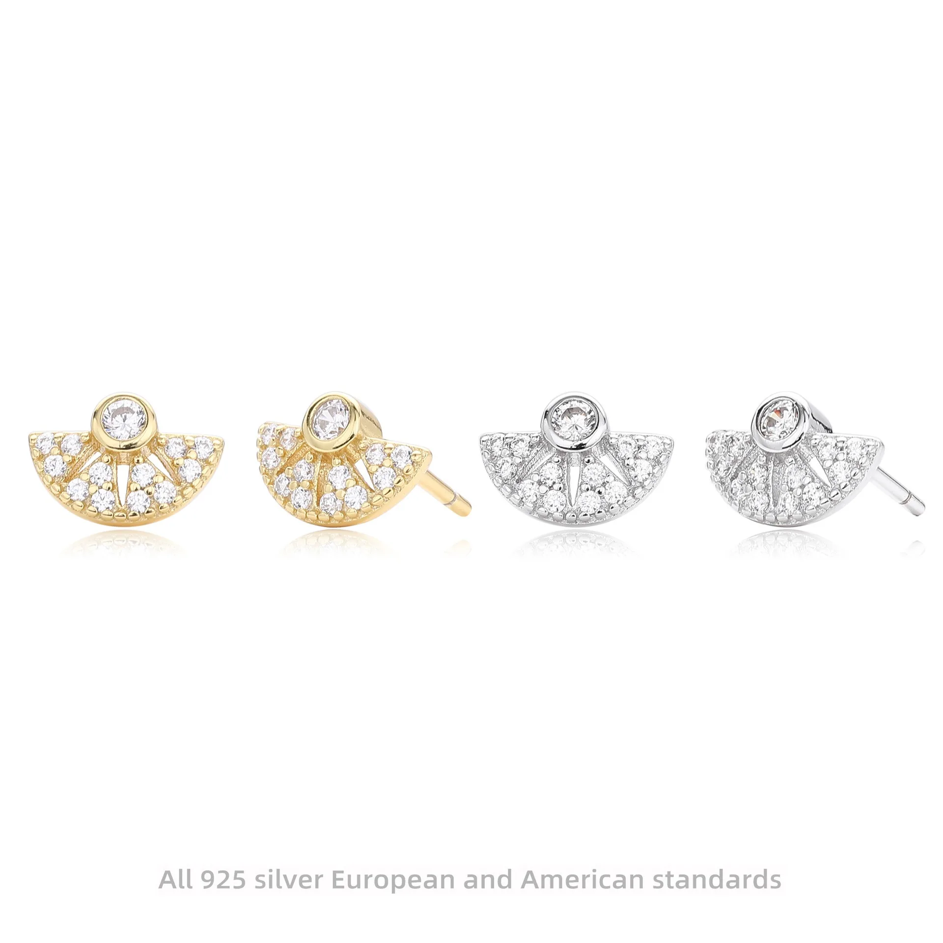 

Серьги-веера из стерлингового серебра 925 пробы с цирконием, минималистичные серьги-гвоздики для женщин, элегантные изящные ювелирные изделия, подарок, гипоаллергенные