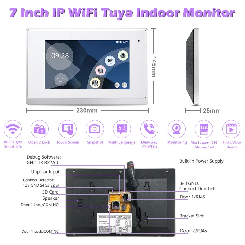 System wideodomofonowy Przewodowy domofon Wi-Fi z kamerą IP65 Wodoodporny dzwonek do drzwi Zdalny otwarty 2-drzwiowy system wejściowy