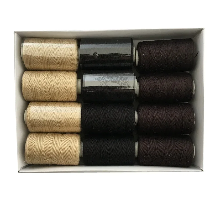 12 rollen ZWART Haar Weefdraad Katoen Naaigaren 1000 yards 12 rollen een doos cadeau 1 st 6,5 cm C gebogen naald - afbeelding 2